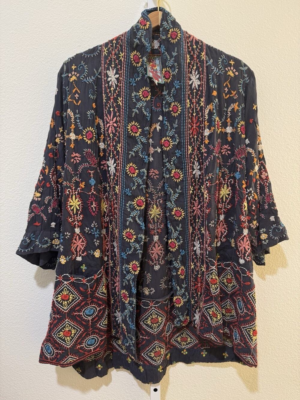 Johnny Was Waverly Heavily Embroidered Kimono Jacket Topper Size XS $298